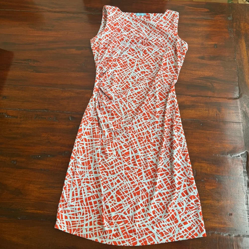 J. McLaughlin Sleeveless Catalina Cloth Orange and Blue Dress sz XS